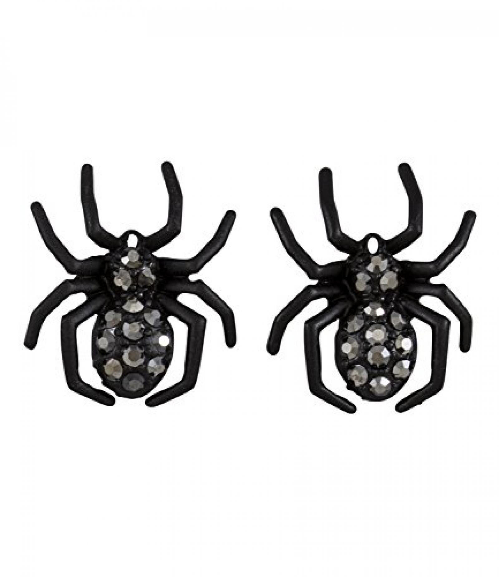 SIX "Halloween" schwarze Spinnen Ohrstecker mit Strasssteinen (388-208) 